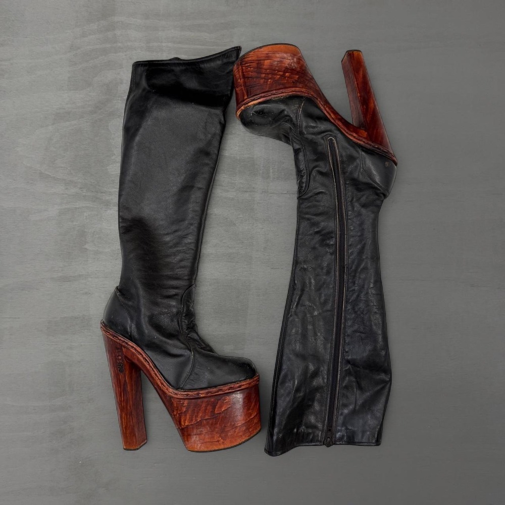 1970s Salvatore Deodato Vintage Sculptural Platform Knee High Boots, Museum